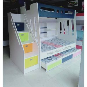 Blue and white bunk bed for boys