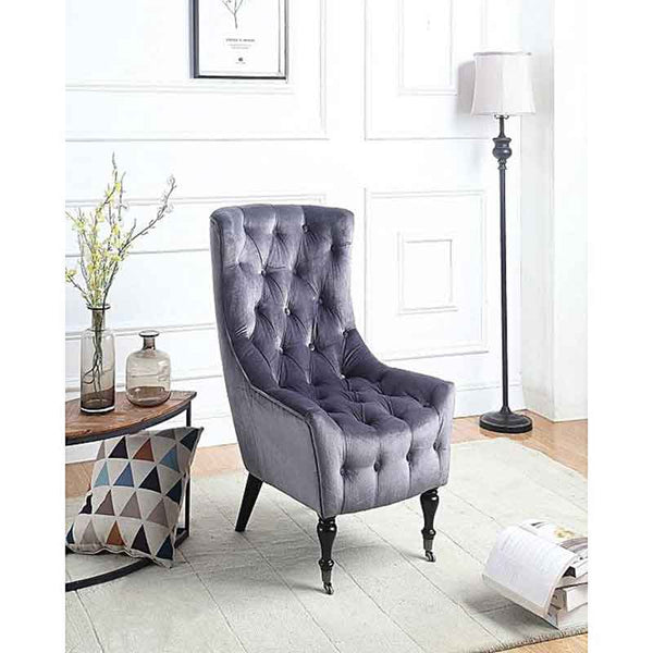 Classic Tufted Velvet Shelter Wing Chair Grey Apnafurniture.pk Hamzzz