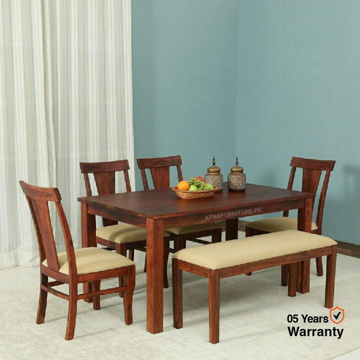 Buy Harrison Six seater Dining Table (4 Chairs with Bench) at Best Price Online in Pakistan on Apnafurniture.pk