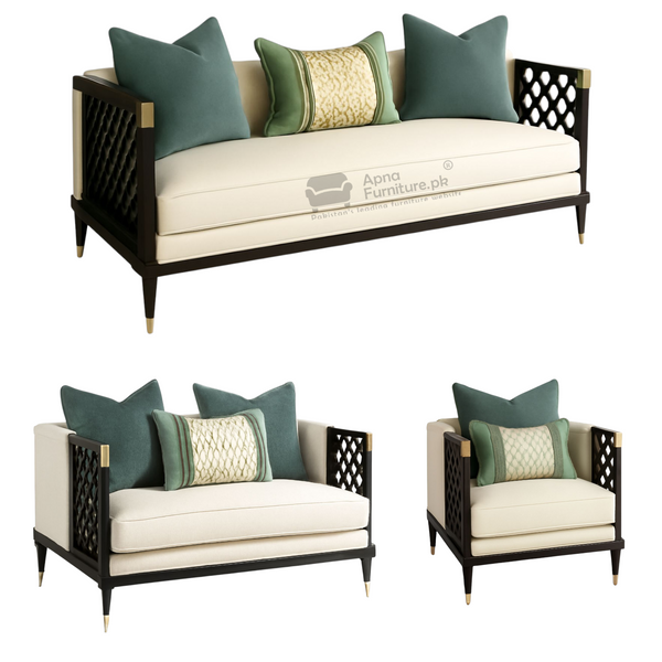 Ghazal 6 Seater Sofa Set in Solid Wood for Drawing Room and Living Room