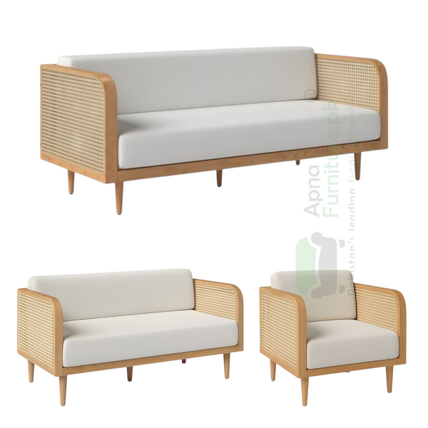 Bravo 6 Seater Sofa Set in Solid Wood and Rattan