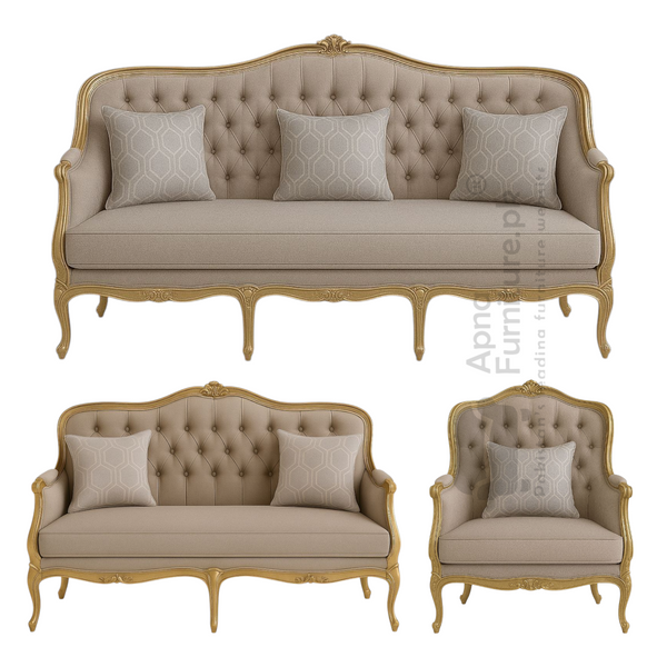 Crescent 6 Seater Carved Wood Sofa Set