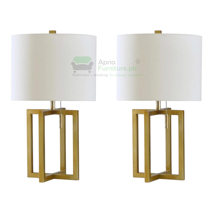 Two table lamps with gold frames and white lampshades on a white background, branded 'Apna Furniture'.