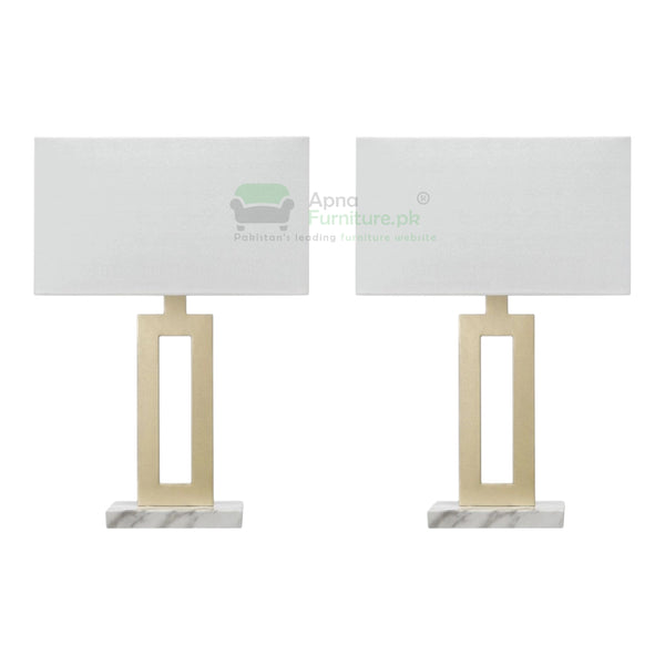 Two table lamps with marble bases on a white background, branded 'Apna Furniture'.