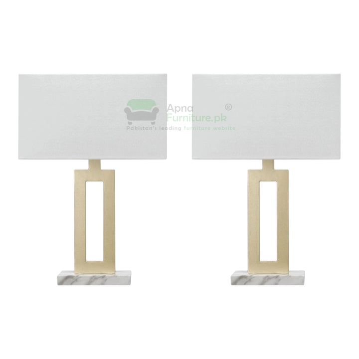 Two table lamps with marble bases on a white background, branded 'Apna Furniture'.