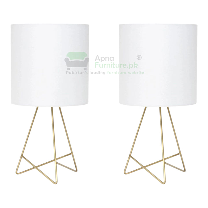 Two table lamps with white shades and gold metal stands on a white background, branded 'Apna Furniture'.