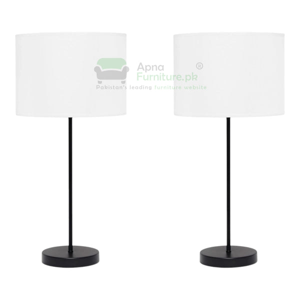 Two table lamps with white lampshades and black bases on a white background, branded 'Apna Furniture'.
