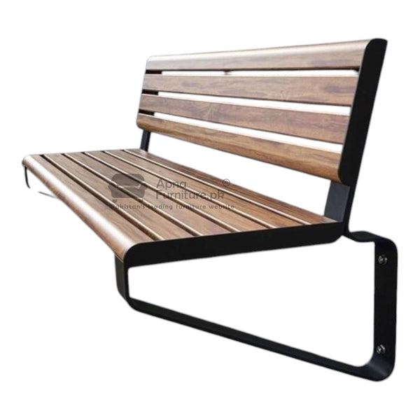 Wooden bench with black metal frame