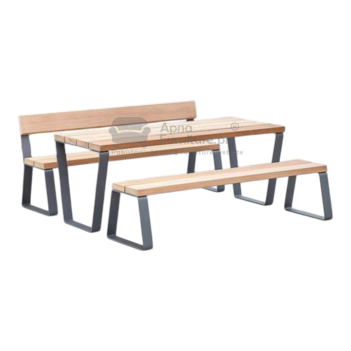 Wooden bench with metal legs