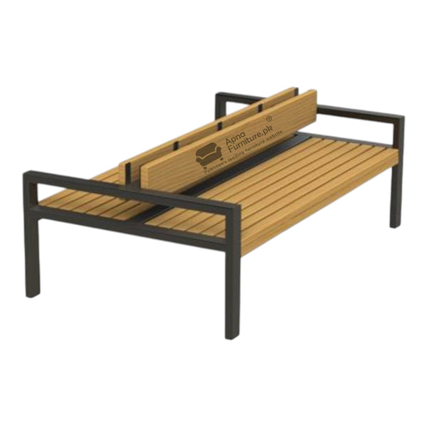 Wooden bench with black metal frame 