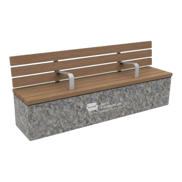 Bench with wooden top and stone base 