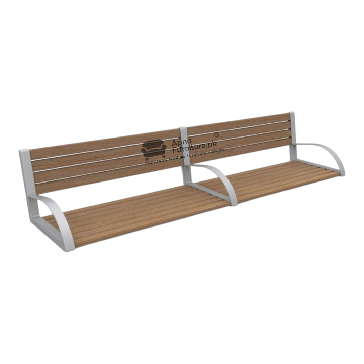 Wooden bench with white metal frame 