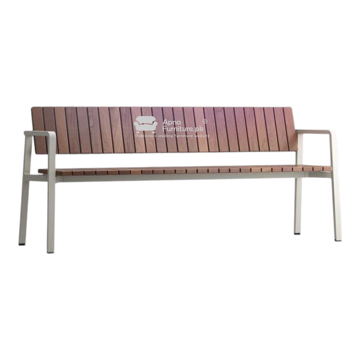Wooden bench with metal frame