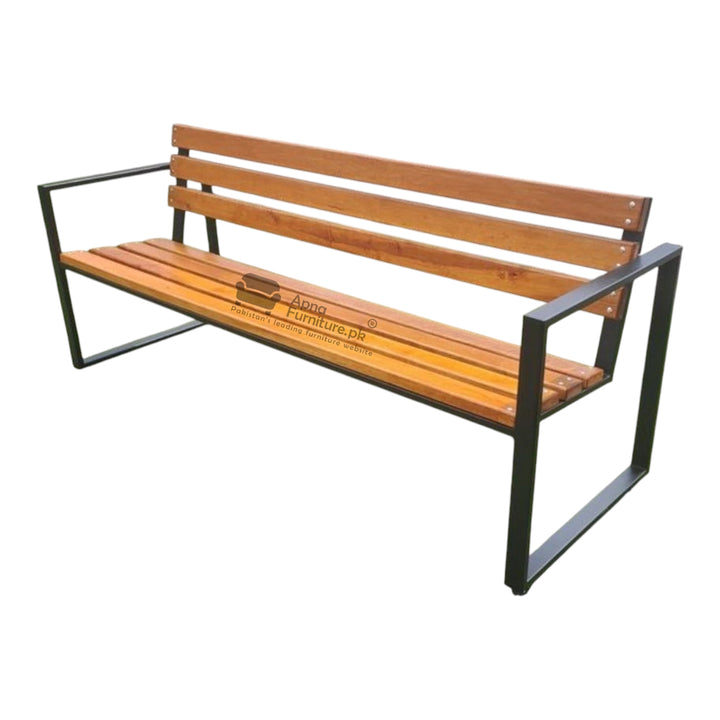 Wooden bench with metal frame
