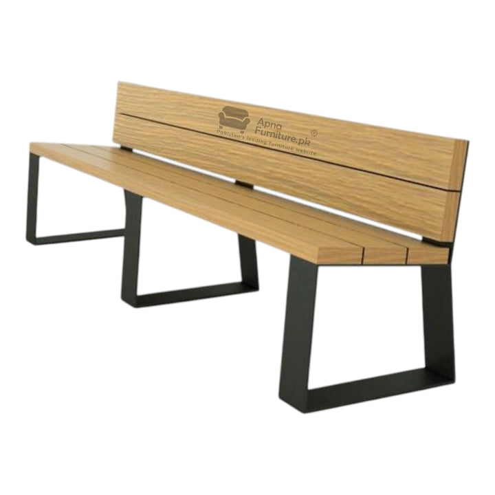 Wooden bench with black metal legs 