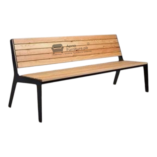 Wooden bench with black metal frame 