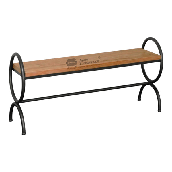 Wooden bench with black metal frame 
