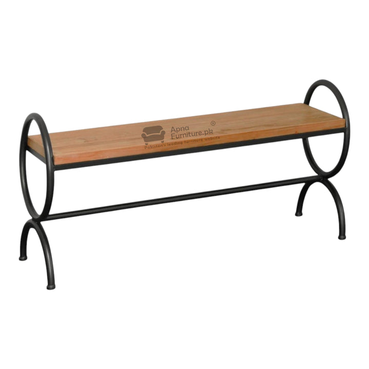 Wooden bench with black metal frame 