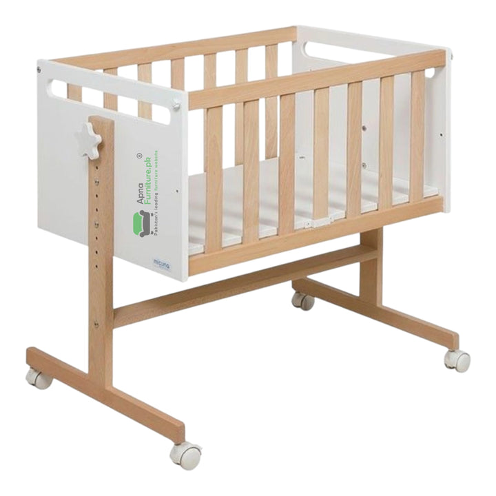 Wooden crib with wheels