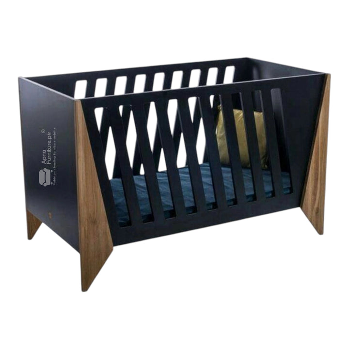 Black crib with wooden legs