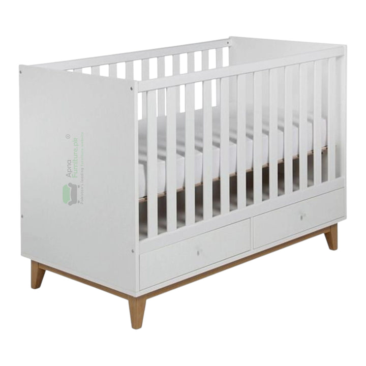 White crib with wooden legs
