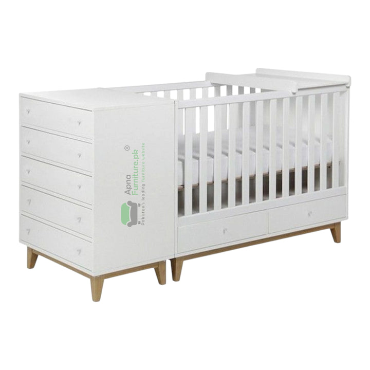 White crib with wooden legs