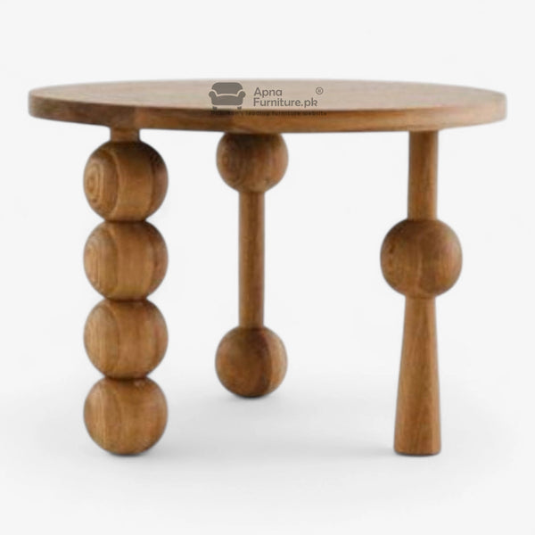 Ram Designer Center Table in Carved Solid Wood Base (2.5 ft Diameter)