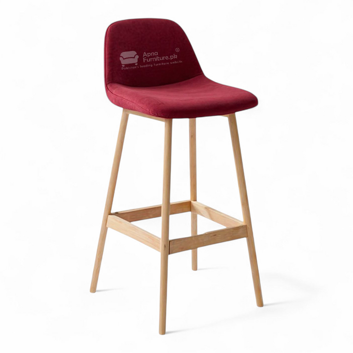 Red bar stool with wooden legs
