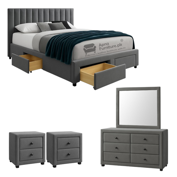 Buy Amal Double Bed Set 5 Piece at Best Price Online in Pakistan on Apnafurniture.pk (Pakistan)
