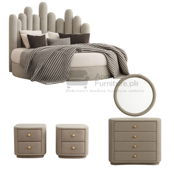 Buy Miral Round Bed Set (5 Piece) at Best Price Online in Pakistan on Apnafurniture.pk (Pakistan)