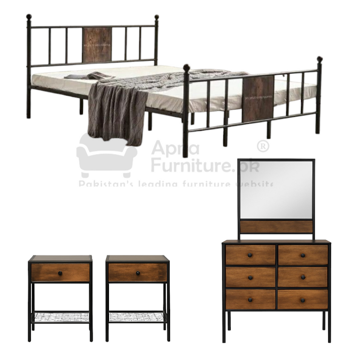 Buy Demir 5 Piece Iron Bed Set at Best Price Online in Pakistan on Apnafurniture.pk (Pakistan)