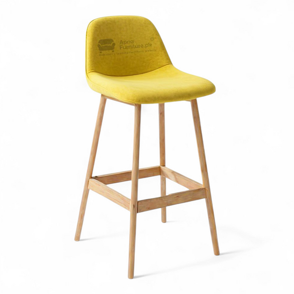 Yellow bar stool with wooden legs