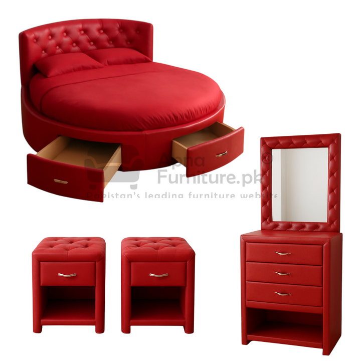 Buy Camelia Round Bed Set (5 Piece) at Best Price Online in Pakistan on Apnafurniture.pk (Pakistan)