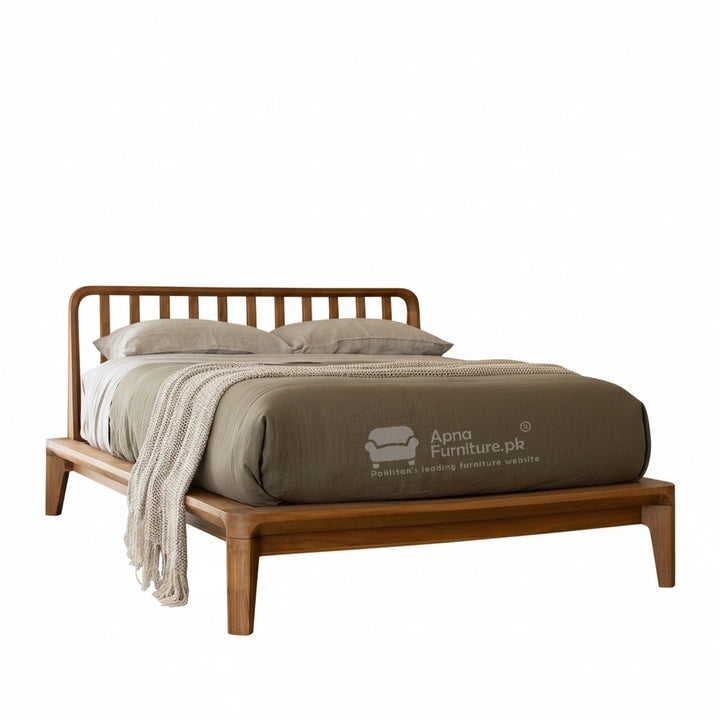 Labeeba Wooden Double Bed Set with 2 Nightstands and Dressing Table wi ...