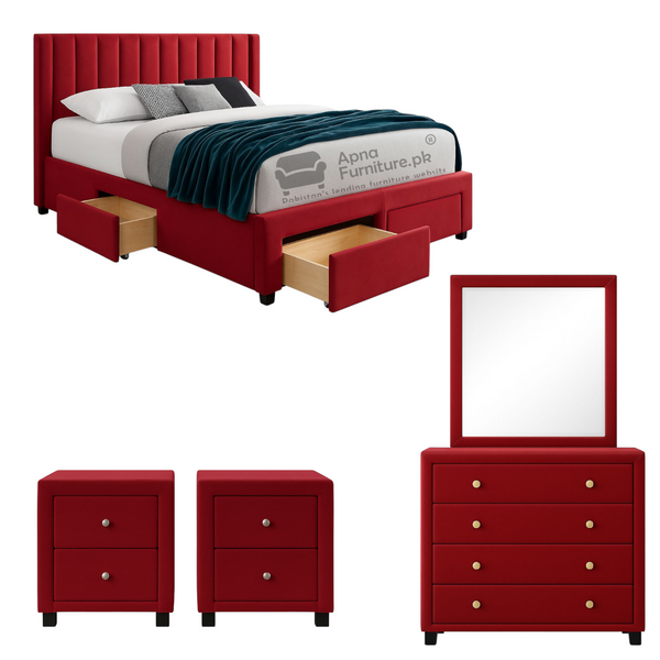Buy Rima Double Bed Set 5 Piece at Best Price Online in Pakistan on Apnafurniture.pk (Pakistan)