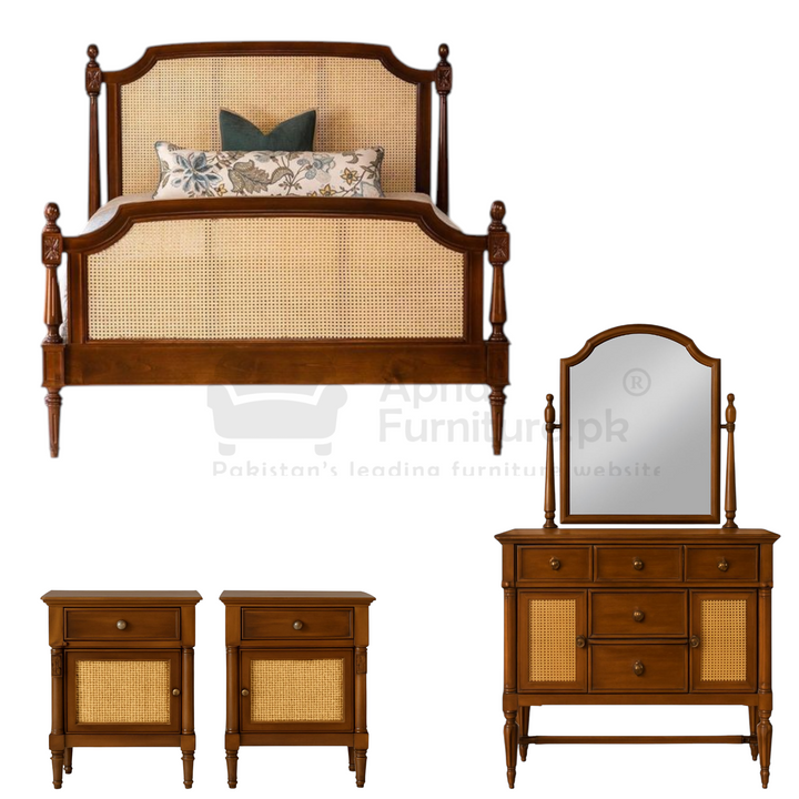 Buy Maya Rattan Double Bed Set 5 Piece at Best Price Online in Pakistan on Apnafurniture.pk (Pakistan)