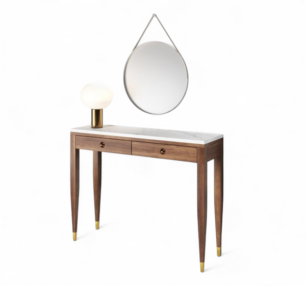 Exotic Wooden Console with Marble Top - 54" width