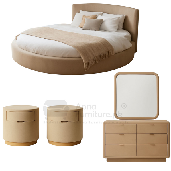 Buy Amor Round Bed Set 5 Piece at Best Price Online in Pakistan on Apnafurniture.pk (Pakistan)