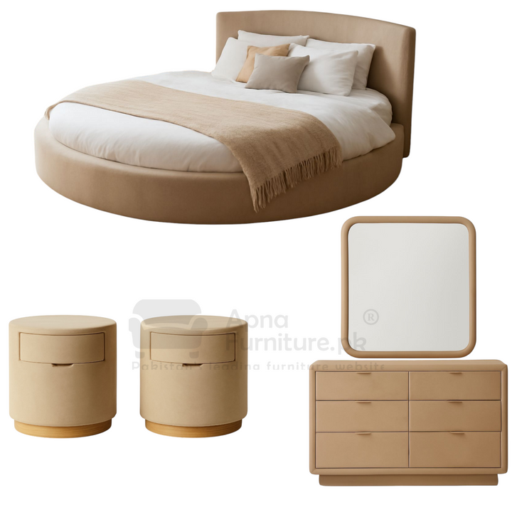 Buy Amor Round Bed Set 5 Piece at Best Price Online in Pakistan on Apnafurniture.pk (Pakistan)