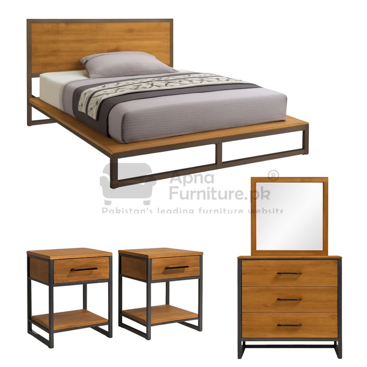 Buy Maya Iron Double Bed Set 5 Piece at Best Price Online in Pakistan on Apnafurniture.pk (Pakistan)