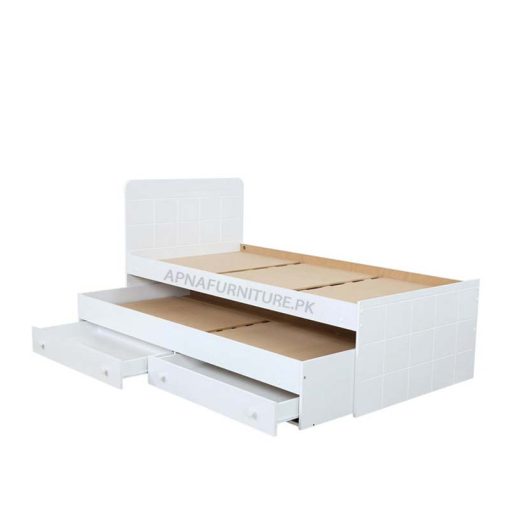 single bed with sliding storage drawers in white colour