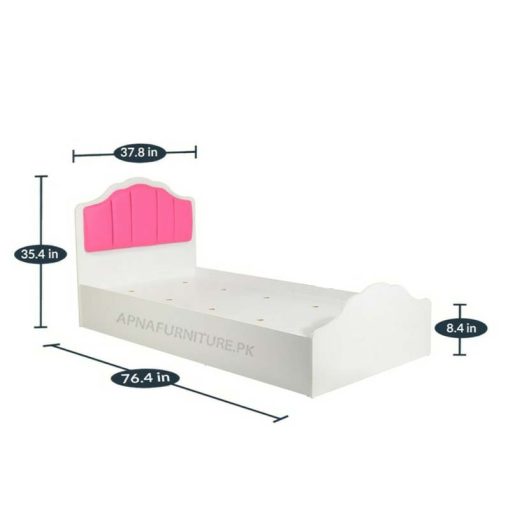 single bed with pink upholstery at the back