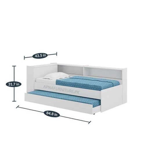 Single bed for kids and adults in white colour with sliding trundle bed