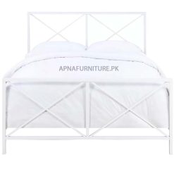 metal double bed in white colour