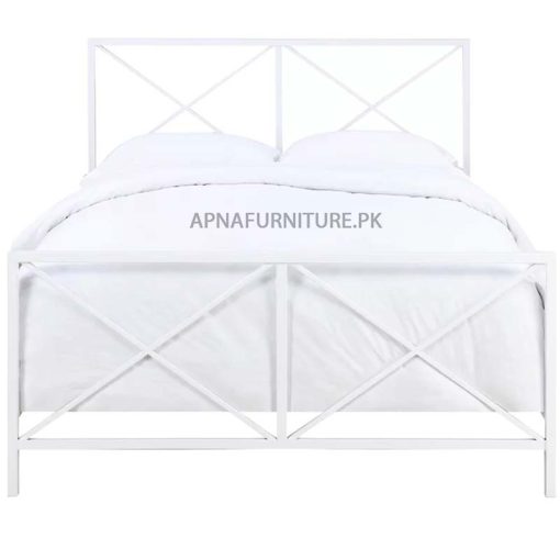 metal double bed in white colour