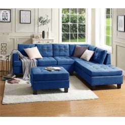 l shaped sofa in blue colour