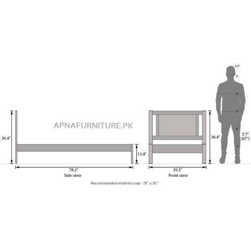 dimensions of wooden single bed