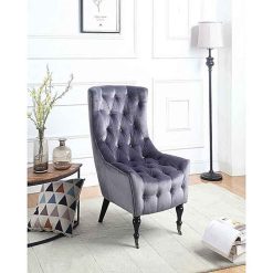 Classic Tufted Velvet Shelter Wing Chair Grey