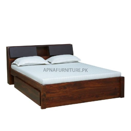 double bed with storage in headboard