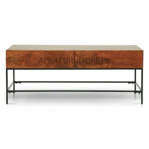 coffee table with iron frame and wooden top
